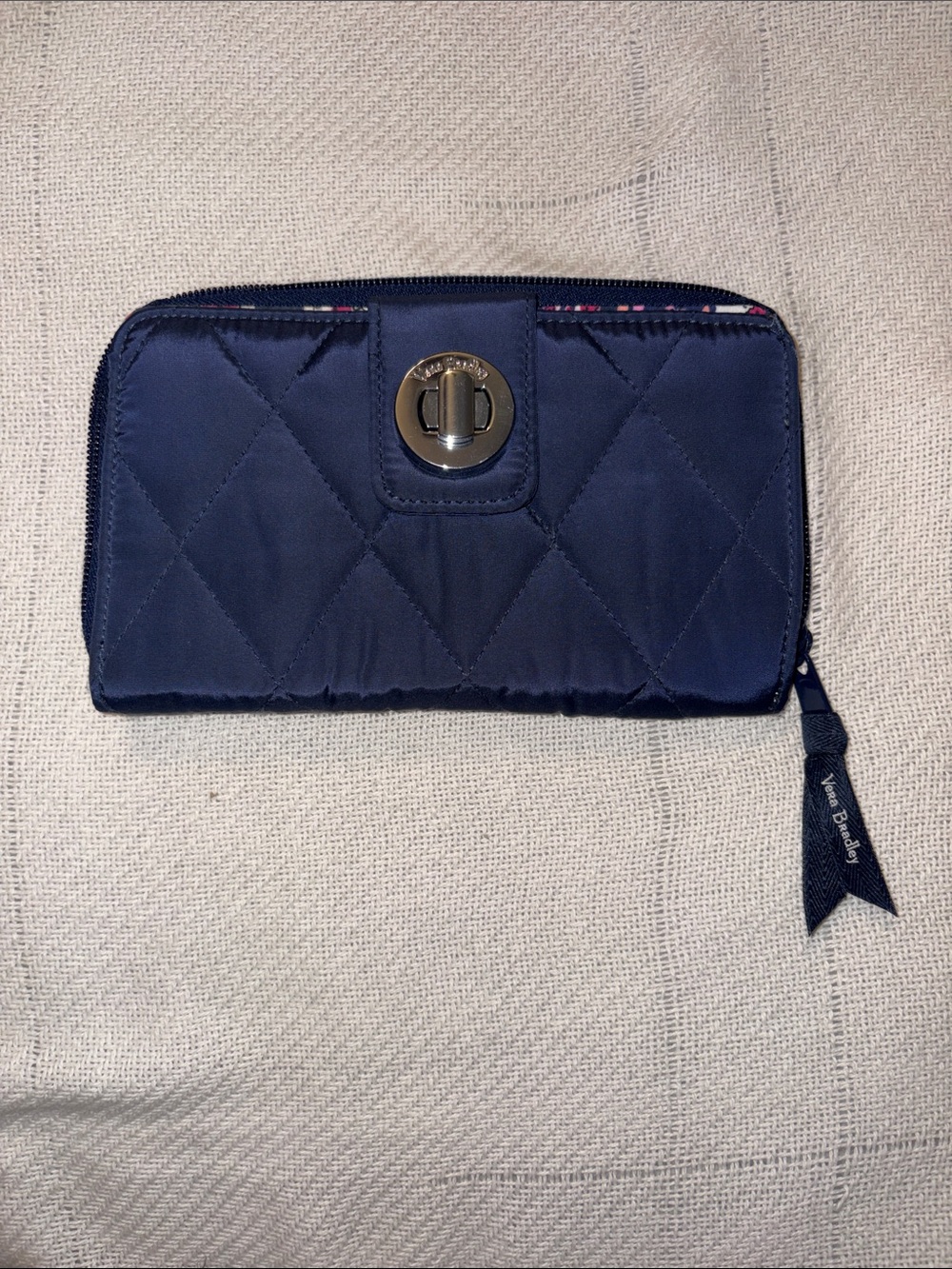 Vera Bradley Navy Quilted Zip Wallet with Turn-Lock